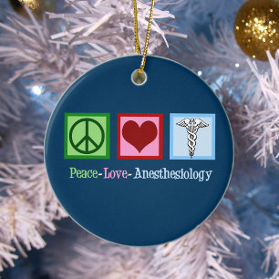 Peace Love Anaesthesiology Blue Christmas Ceramic Tree Decoration