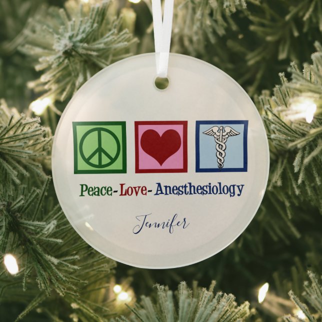 Peace Love Anaesthesiology Custom Anaesthesiologis Glass Tree Decoration (Insitu)