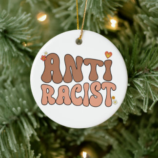 Peace Love and Anti-Racist Ceramic Tree Decoration