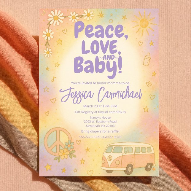 Peace Love and Baby Retro Baby Shower Party Invitation (Peace Love and Baby Retro Baby Shower Party Invitation
)