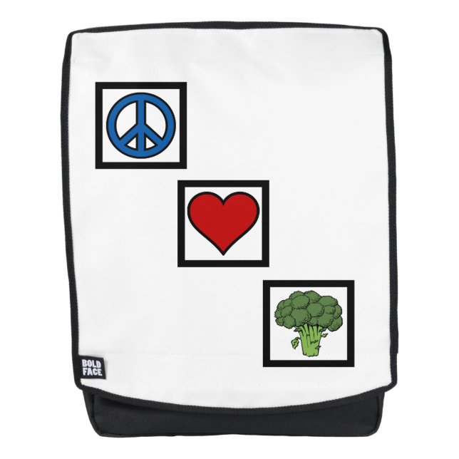 Peace Love and Broccoli Symbols Backpack (Front)