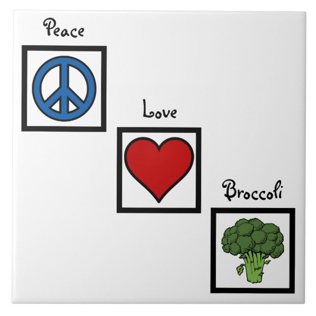 Peace Love and Broccoli Symbols Tile (Front)