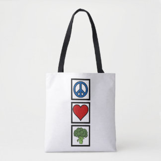 Peace Love and Broccoli Symbols Tote Bag