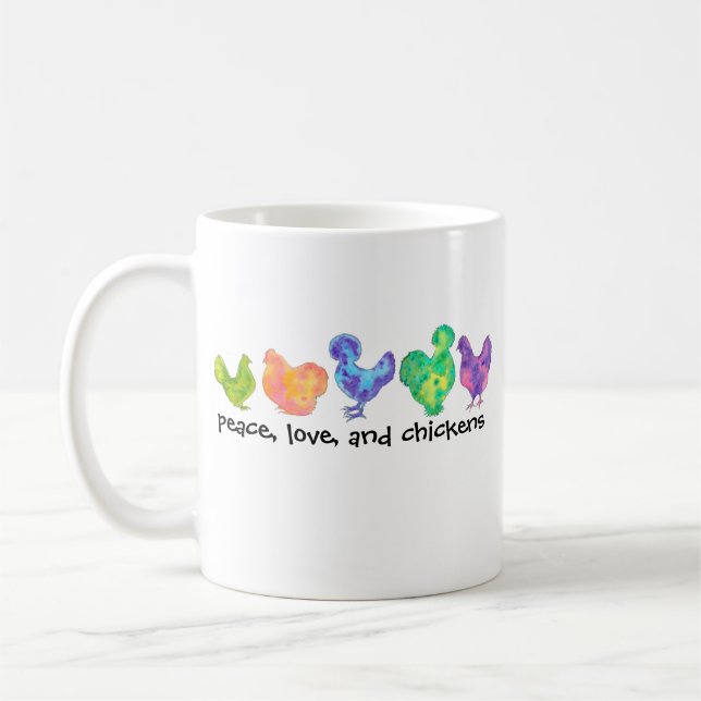 peace, love, and chickens mug (Left)