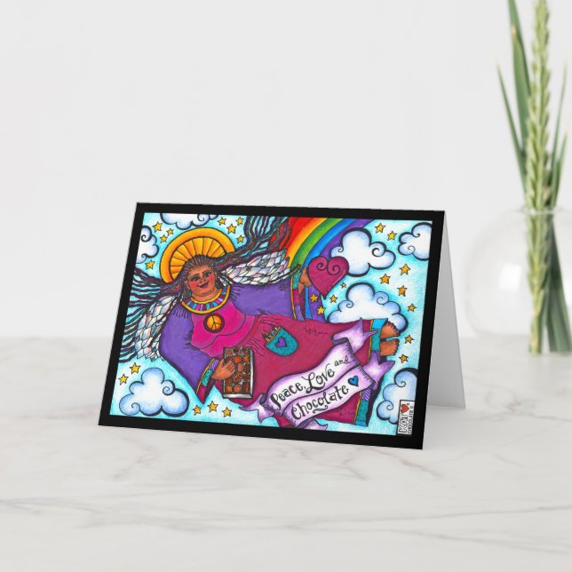 Peace Love and Chocolate Black Angel Card (Front)