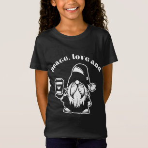 Peace, Love and Coffee Latte Gnome Fun Winter T-Shirt