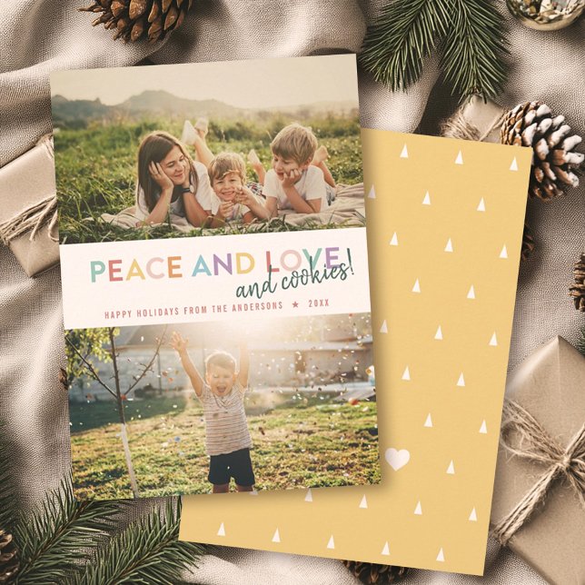 Peace Love and Cookies Fun 2 Photo Rainbow Holiday Card (Creator Uploaded)