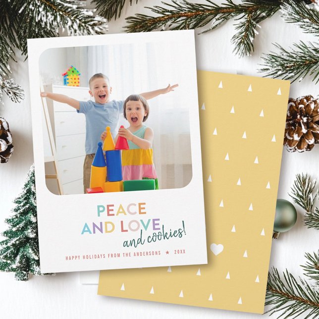 Peace Love and Cookies Fun Bright Rainbow Trees Holiday Card (Creator Uploaded)