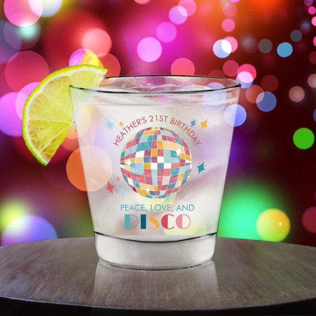 Peace, Love, and Disco Birthday Party Custom Shot Glass (Creator Uploaded)