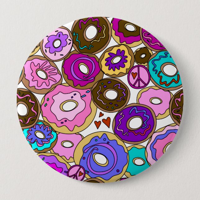 Peace Love and Doughnuts 10 Cm Round Badge (Front)