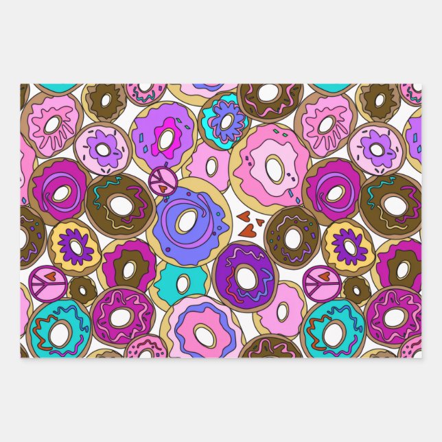 Peace Love and Doughnuts Wrapping Paper Sheet (Front)