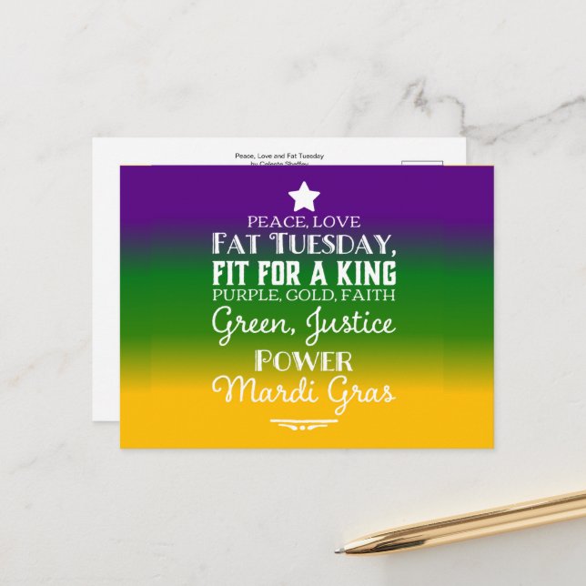 Peace, Love and Fat Tuesday Postcard (Front/Back In Situ)