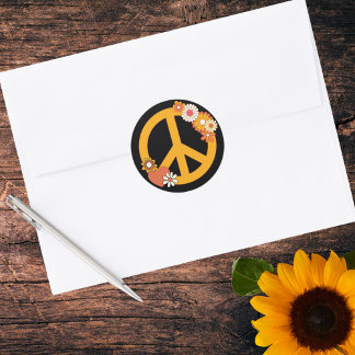 Peace, Love and Flowers Classic Round Sticker