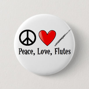 Peace, Love, and Flutes 6 Cm Round Badge