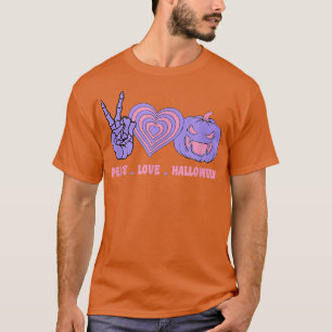 Peace Love And Halloween Peace Hand Heart Pumpkin T-Shirt