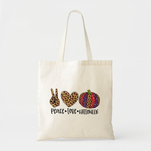 Peace, Love, and Halloween Tote Bag (Front)