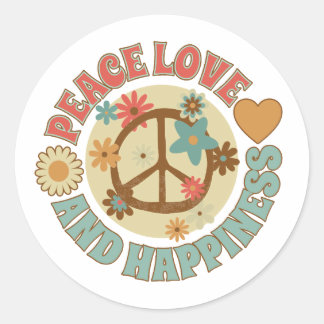 peace love and happiness classic round sticker