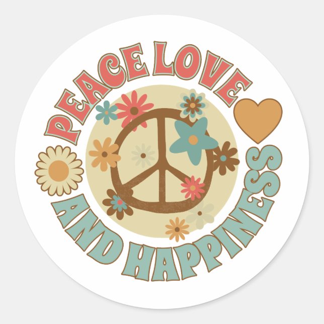 peace love and happiness classic round sticker (Front)