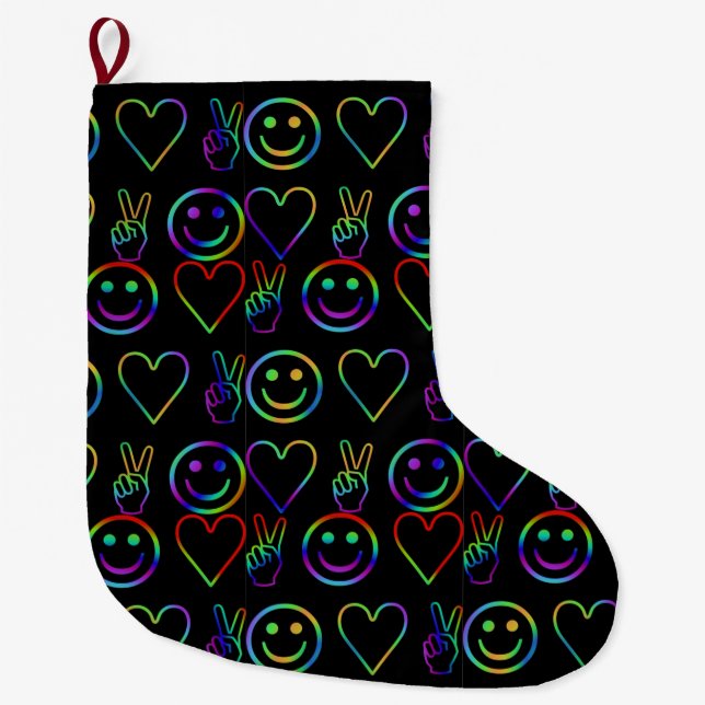 PEACE , LOVE  AND HAPPINESS LARGE CHRISTMAS STOCKING (Front)