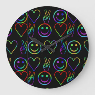 PEACE , LOVE  AND HAPPINESS LARGE CLOCK