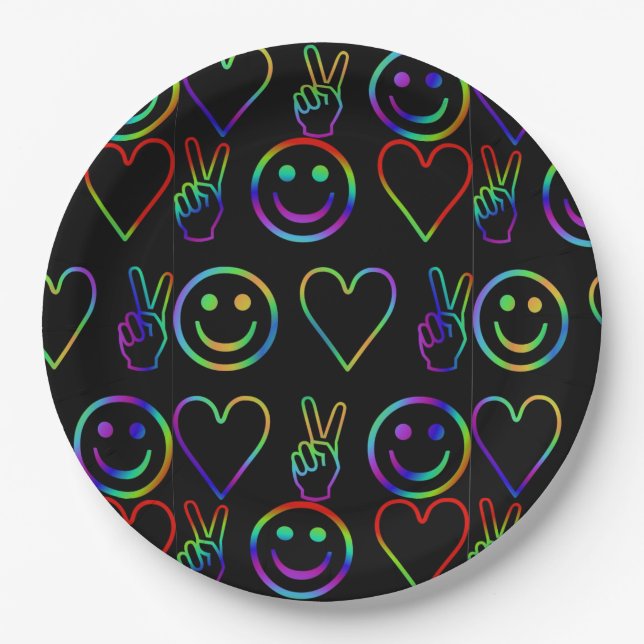 PEACE , LOVE  AND HAPPINESS PAPER PLATE (Front)