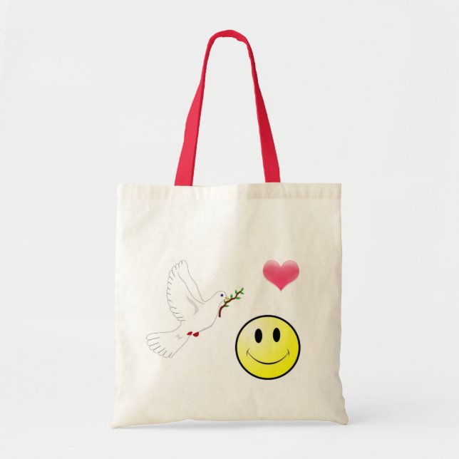 Peace, Love, and  happiness Tote Bag (Front)