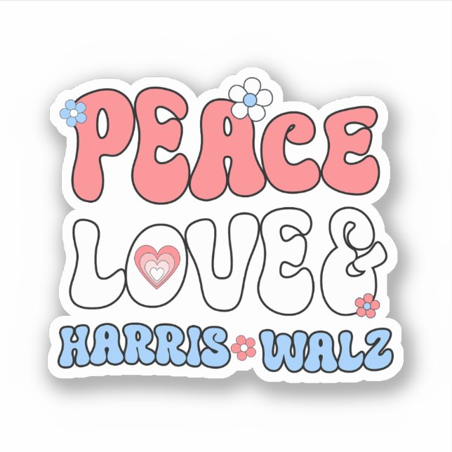 Peace Love and Harris Walz Retro Hippie Style (Front)