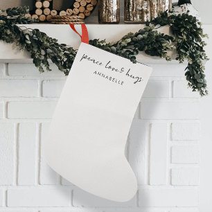 Peace Love and Hugs Minimal Christmas Dove Grey Small Christmas Stocking