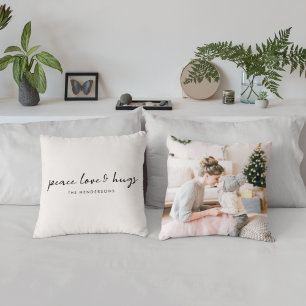 Peace Love and Hugs   Minimal Christmas Photo Cushion