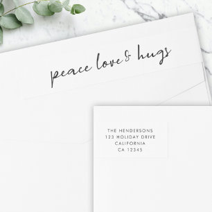 Peace Love and Hugs   Minimal White Christmas  Wrap Around Label