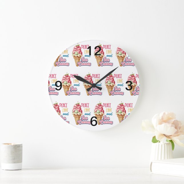 peace love and ice cream large clock (Home)