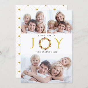 Peace Love and Joy 3-Photo Faux Foil Holiday Card