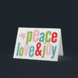 Peace Love and Joy Dove Colourful Holiday Card<br><div class="desc">Beautiful bright colours for this Holiday Card Edit the inside to personalise</div>
