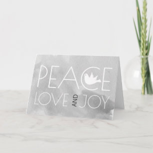 Peace love and joy grey watercolor Christmas photo Holiday Card