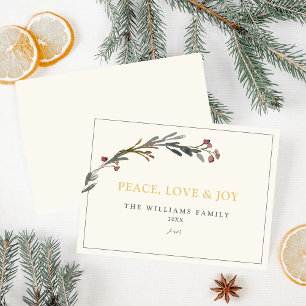 Peace Love and Joy Red Berries Greenery Holiday Card