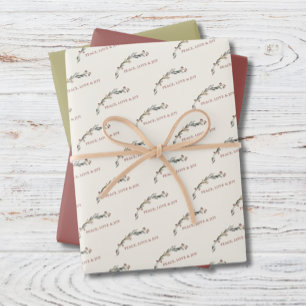 Peace Love and Joy Red Berries Greenery Holiday Wrapping Paper Sheet