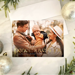 Peace, Love and Joy simple foil holiday card