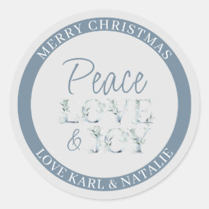 Peace Love and Joy Watercolor Letters Christmas Classic Round Sticker