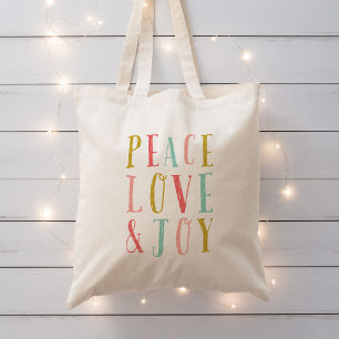 Peace Love and Joy Whimsical Holiday Tote Bag