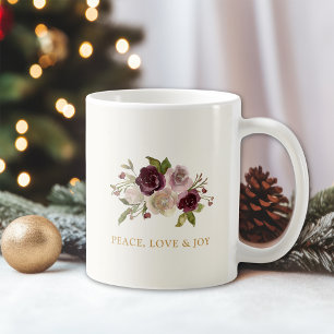 Peace Love and Joy Winter Bouquet Holiday Coffee Mug
