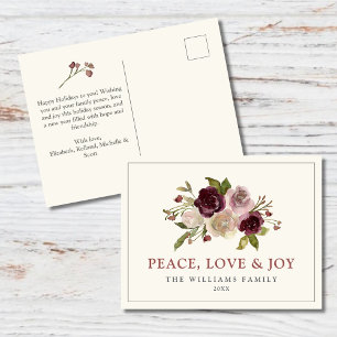 Peace Love and Joy Winter Bouquet Holiday Postcard