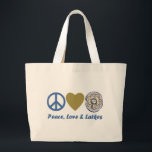 Peace, Love and Latkes Hanukkah Tees and Gifts Large Tote Bag<br><div class="desc">Peace,  Love and Latkes Hanukkah Tees and Gifts</div>