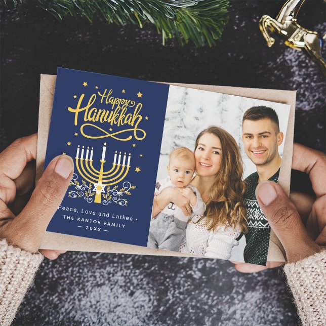 Peace Love and Latkes | Happy Hanukkah Photo Holiday Card (Creator Uploaded)