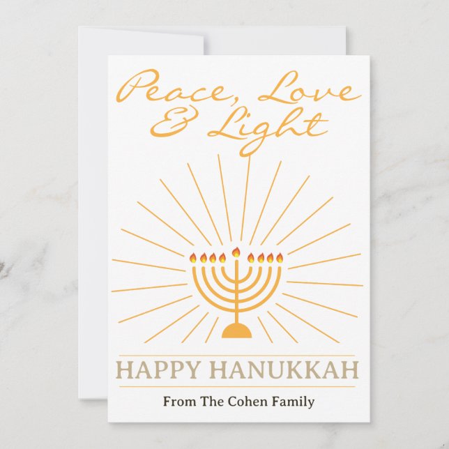 Peace, Love and Light | Hanukkah family photo  Holiday Card (Front)