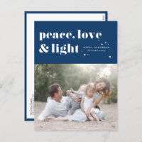 Peace Love and Light Navy Blue Hanukkah Photo