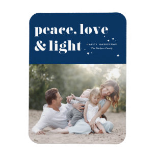 Peace Love and Light Navy Blue Hanukkah Photo Magnet