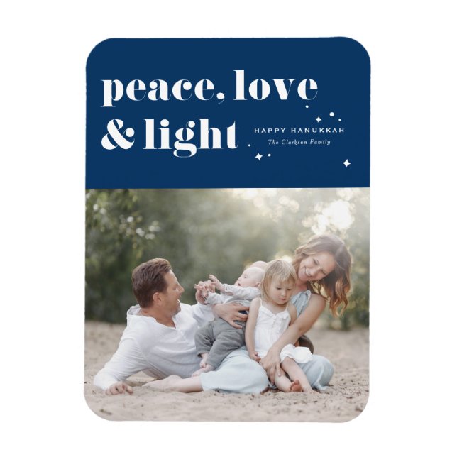 Peace Love and Light Navy Blue Hanukkah Photo Magnet (Vertical)