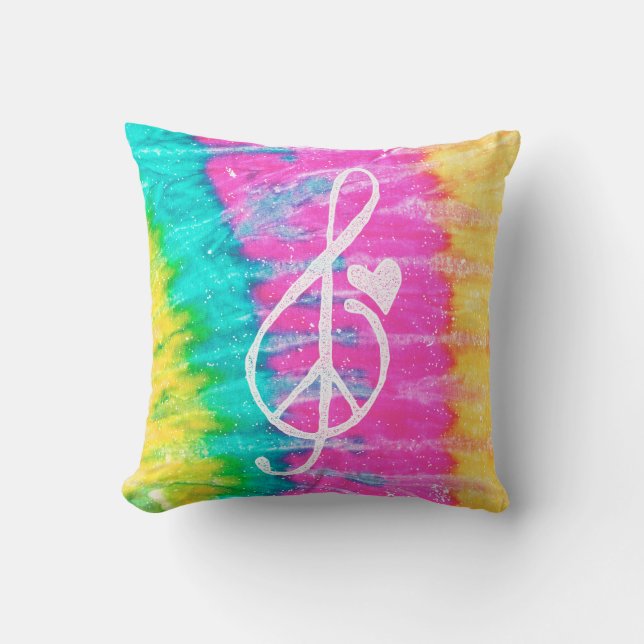 Peace Love and Music Note Tie Dye Cushion (Front)