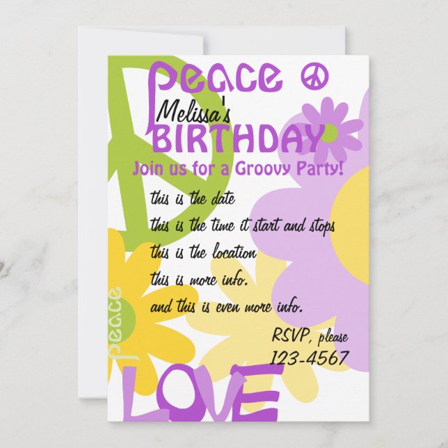 Peace, Love and Party Invitation (Front)