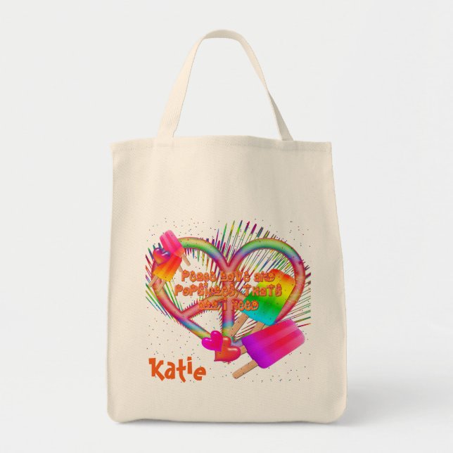 Peace Love and Popsicles-Grocery Tote Bag (Front)